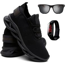 Imagem de Kit Tênis Masculino de Corrida e Caminhada + Óculos de Sol Madeirado e Relógio - Preto/39