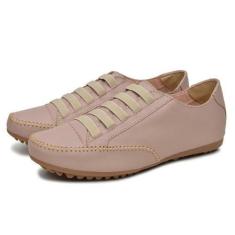 Imagem de Tenis Sapatilha Feminina Couro Conforto Palmilha Eva Macia Solado Borr