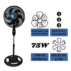 Imagem de Ventilador Solaris 6 Pás Turbo Ultra Potente 75w Tyf, Preto, 110V