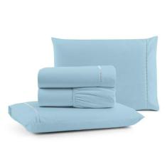 Imagem de Jogo Cama Lençol Bali Queen Percal 180 Fios 100% Algodão Ponto Palito 4 Peças - Azul Claro