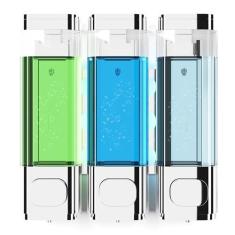 Imagem de Dispensador de xampu e condicionador montado na parede de 3 câmaras, 300 ml cada dispensador de sabonete para chuveiro, fácil de recarregar, sem gotejamento, ideal para xampu, condicionador, sabonete