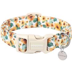 Imagem de DOGWONG Coleira feminina de algodão para cães, coleira de girassol, tecido natural macio e durável, coleira para cães de estimação, fofo, verão, para cães pequenos, médios e grandes