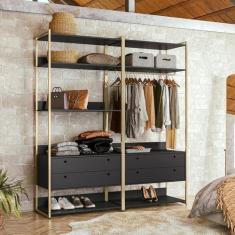 Imagem de Closet Industrial Olivar 4 Gavetas 9 Prateleiras Preto - Olivar Móveis