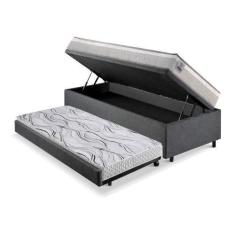 Imagem de Bicama Box Baú Solteiro Linho Cinza 88x188 Com Colchão Hanover Molas E