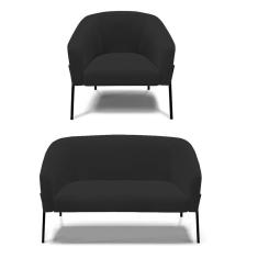Imagem de Sofá Namoradeira E Poltrona Pé De Ferro Preto Stella Veludo Preto D03 - D`rossi