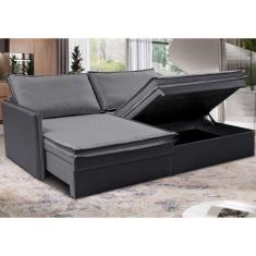Imagem de Sofá Sem Caixa Retrátil Baú 1,55M Lounge Linho Cinza Escuro Camainbox
