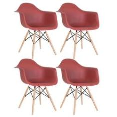 Imagem de KIT - 4 x cadeiras Charles Eames Eiffel com braços - DAW - Terracota - Madeira clara