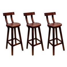 Imagem de Kit 3 Banqueta Alta De Madeira Com Encosto Girafa Imbuia