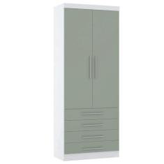 Imagem de Guarda Roupa 90cm 2 Pts E 4 Gavetas Alpes Luciane Móveis Branco Com Verde