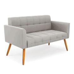 Imagem de Sofá Namoradeira Elisa Veludo Cinza Pés Palito Castanho - D`rossi