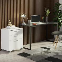 Imagem de Conjunto Escritório Home Office Com Mesa Industrial + Gaveteiro Branco/preto Madesa Branco/preto