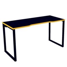 Imagem de Mesa Gamer Retangular Home Office 134 x 60 cm Pé Tubular Cor Preto com Borda Amarela