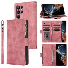 Imagem de FunnyWin Capa carteira para Samsung S23 Plus, Samsung S23 Plus com abertura para cartões de crédito, bolso com zíper [fecho magnético] [alça de pulso] [Suporte] Carteira com bloqueio de RFID para