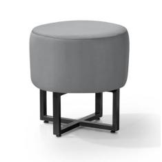 Imagem de Pufes Banqueta Redonda Para Sala Decoração Interior Pes Ferro Preto Tecido Cinza