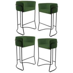 Imagem de Kit 4 Banquetas Decorativas Base Aço Preto Betina B-89 Corano Verde -