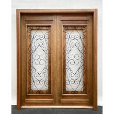 Imagem de Porta Dupla Madeira Maciça/Ferro Completa 166x213x18cm Cedro Rosa Madeira