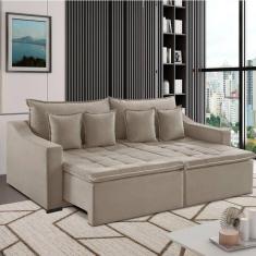 Imagem de Sofá 4 Lugares 274cm Retrátil e Reclinável Amy Veludo Bege