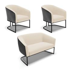 Imagem de Namoradeira E 2 Poltronas Industrial Preto Stella Pto-linho D03 - D`rossi Cor Bege