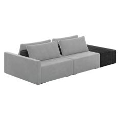 Imagem de Sofá Ilha 2 Lugares Living 272cm Modulado Sala Lary Veludo Cinza/PU Pto K01 - D`Rossi