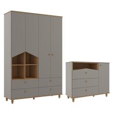 Imagem de Jogo de Quarto Infantil Casinha Guarda Roupa e Cômoda 1 Porta - Permóbili Baby