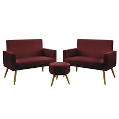 Imagem de Kit 2 Poltronas Namoradeiras Decorativas Nina Com Rodapé Puff Solar Suede Bordô Aradecor