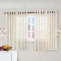 Imagem de Cortina De Renda Floral 3,00m x 2,50m Charme Para Varão Simples Com Ilhóses - Palha