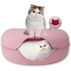 Imagem de Cama de túnel Donut Cat Peekaboo para gatos grandes de até 13,6 kg, casa de barraca interativa para vários gatos, removível, resistente a arranhões, com uma janela de espiada