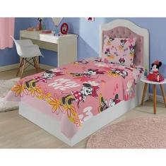 Imagem de Jogo de Cama Microfibra Solteiro Estampado Minnie 1,40 m x 2,20 m Com 3 peças