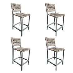 Imagem de Kit 4 Banquetas França Em Corda Náutica E Base Em Alumínio Cinza Para área Gourmet Areia - Cor: Bege