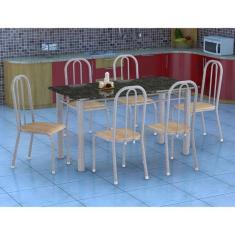 Imagem de Conjunto de Mesa Granada com 6 Cadeiras Madri  e Natural Bege