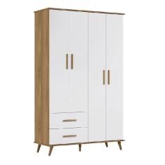 Imagem de Guarda Roupa Infantil Retrô Noah 4 Portas e 2 Gavetas para Quarto de Bebê Cor Nature com Branco - Peternella Móveis