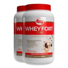Imagem de Kit 2 Whey Fort 3W Vitafor Cookies & Cream 900g