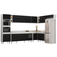 Imagem de Armário de Cozinha Modulada de Canto 9 Peças CP05 Balcão com Tampo Branco/Preto - Lumil
