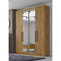 Imagem de Guarda Roupa Solteiro com Espelho 4 Portas 3 Gavetas - Sevilha-Cumaru - Móveis Novo Horizonte