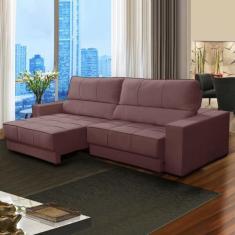 Imagem de Sofá Retrátil Rosa Para Sala 260 Cm 4 Lugares Reclinável Mola Ensacada