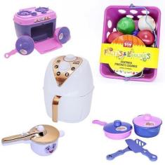 Imagem de Kit Menina Infantil Cozinha  Fogão Panelas  Air Fryer 22Pç - Altimar