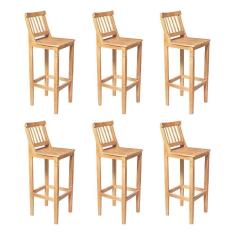 Imagem de Kit 6 Banquetas Alta De Ripada Com Encosto Confort - Natural - Bege