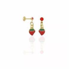 Imagem de Brinco Morango Fruta Delicado Folheado A Ouro 18k
