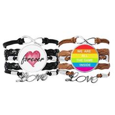 Imagem de DIYthinker Arco-íris Gay LGBT Pulseira Transgênero LGBT Pulseira de Mão Corda de Couro Forever Love Conjunto Duplo