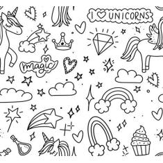 Imagem de Papel de Parede Unicórnios para Colorir Infantil 57x270cm