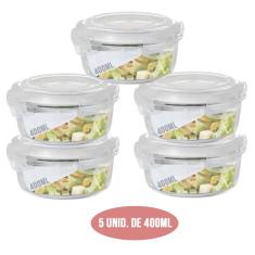 Imagem de Pote Vidro Hermético Marmita Fit Jogo com 5 Unidades 400ml