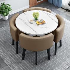 Imagem de Mesa de clube para sala de recepção de escritório, mesas pequenas para sala de conferência, mesa de centro e conjunto de cadeiras para 4, mesa de escritório simples, mesa e cadeira redonda p