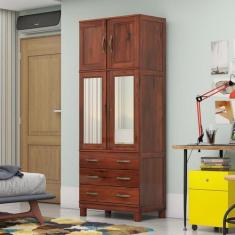 Imagem de Guarda Roupa Solteiro Com Espelho E Pés 4 Portas 3 Gavetas Paris - Lan