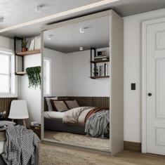 Imagem de Guarda-roupa Solteiro 100% Mdf Bp com 2 Portas de Espelho Geneve Panna