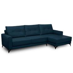 Imagem de Sofá 4 Lugares Com Chaise Direito 265cm Soreh F05 Veludo Azul - Mpozen