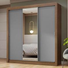 Imagem de Guarda-roupa Casal 3 Portas de Correr com Espelho Rustic/cinza Nobre Madesa