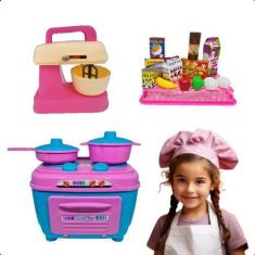 Imagem de Kit Cozinha Infantil Brinquedo Fogão Batedeira C/ Mini Mercadinho - Zu