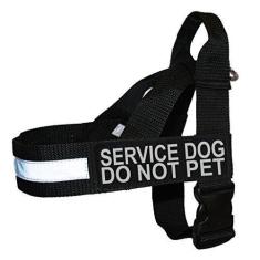 Imagem de Doggie Stylz Coleira de nylon para cães de serviço NÃO ANIMAL DE ESTIMAÇÃO com guia IDC. Vem com 2 adesivos removíveis refletivos para cães de serviço NÃO ANIMAL DE ESTIMAÇÃO. Meça seu cão antes de