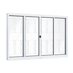 Imagem de Janela de Aço de Correr 100x150cm 4 Folhas com Grade Mosaico e Vidro Liso Riobraso Branco