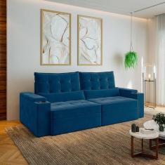 Imagem de Sofá Retrátil e Reclinável com Porta Copos e Usb 4 Lugares 250cm Embaúba Extra Cabecasa Madeiramadei Azul Diamante